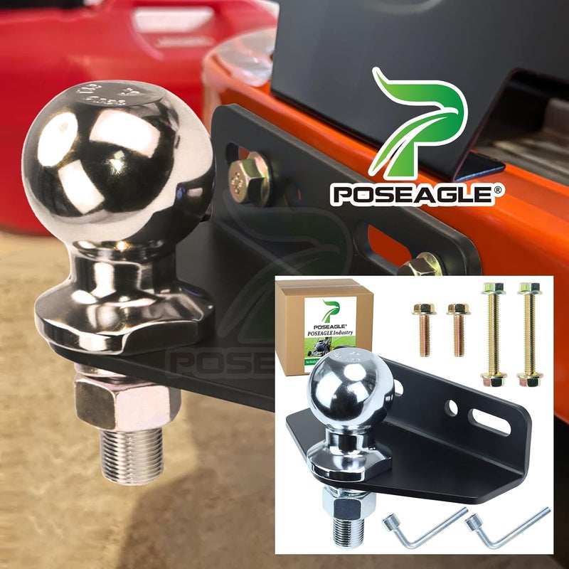 POSEAGLE Universal Heavy Duty Zero Turn Mower Trailer Hitch with Chrome Trailer Hitch Ball, 3,500 lbs, 2 Inch Diameter, 3/4 x 2-Inch Shank and L Socket Wrench - Image 2